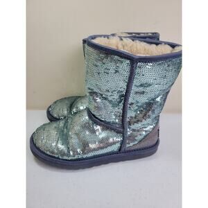 UGG Australia Green Sequin Sparkle Boot Sheepskin Classic Short Women's Size 7